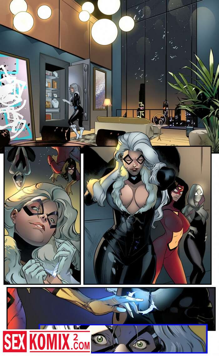 Порно комикс Кошка и пауки. Человек паук.